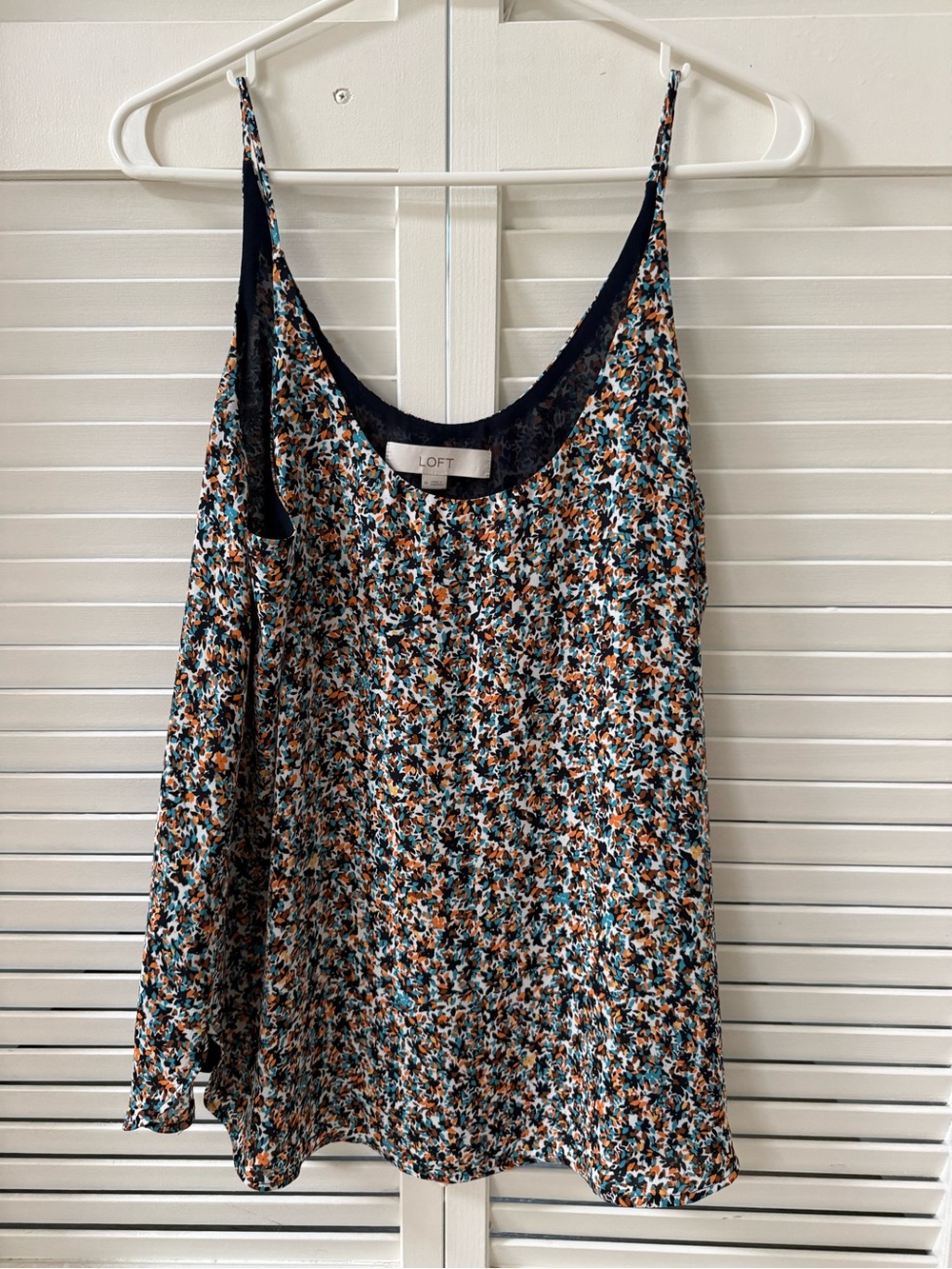 LOFT Navy Floral Spaghetti Strap Cami with Turquoise and Rust Accents